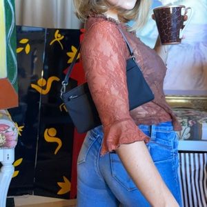 Brown lace mid sleeve top